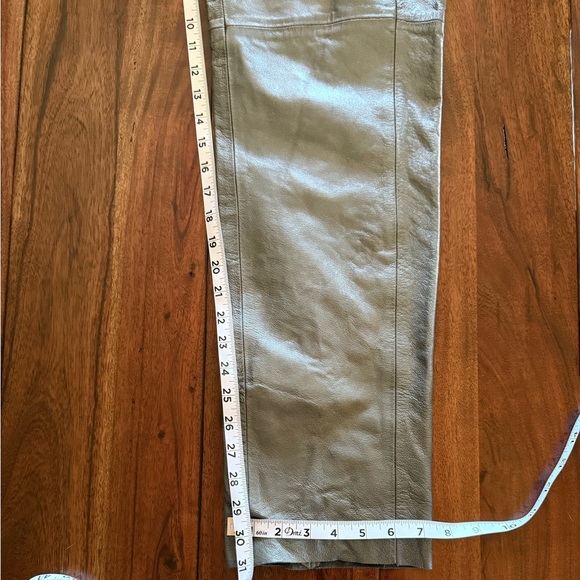 Vintage High Waist Genuine Leather Pants Grey With Subtle Silver Metallic Sheen - Picture 11 of 12